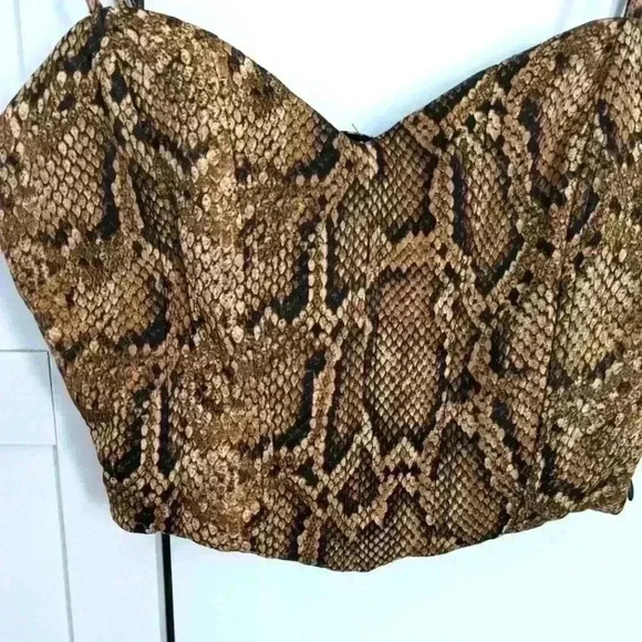 ZARA | Snake Print Brown/Black Adjustable Pullover Crop Top Size Small - Picture 4 of 5